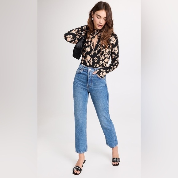 Free People - Dinner Party Top Cream Floral Keyhole Open Long Sleeve Top Size SM - Picture 1 of 13